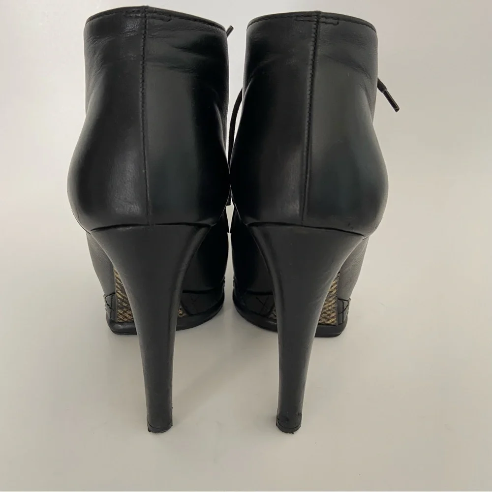 Chanel Black Leather CC Cap Toe Lace Up Platform Ankle Boots - Picture 9 of 16